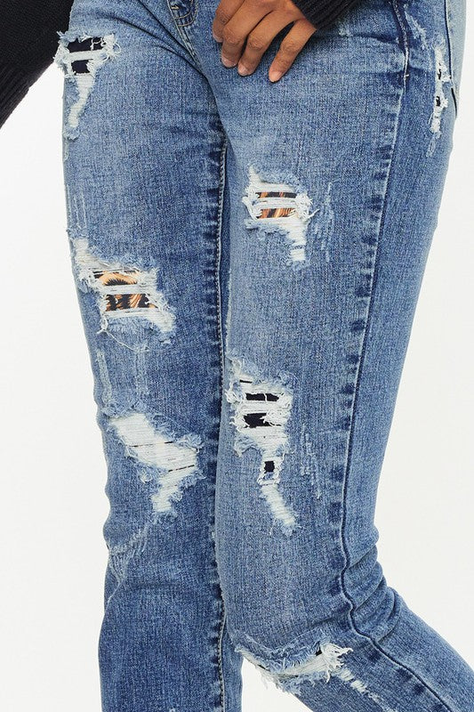 Kan Can Cheetah Patchwork Denim